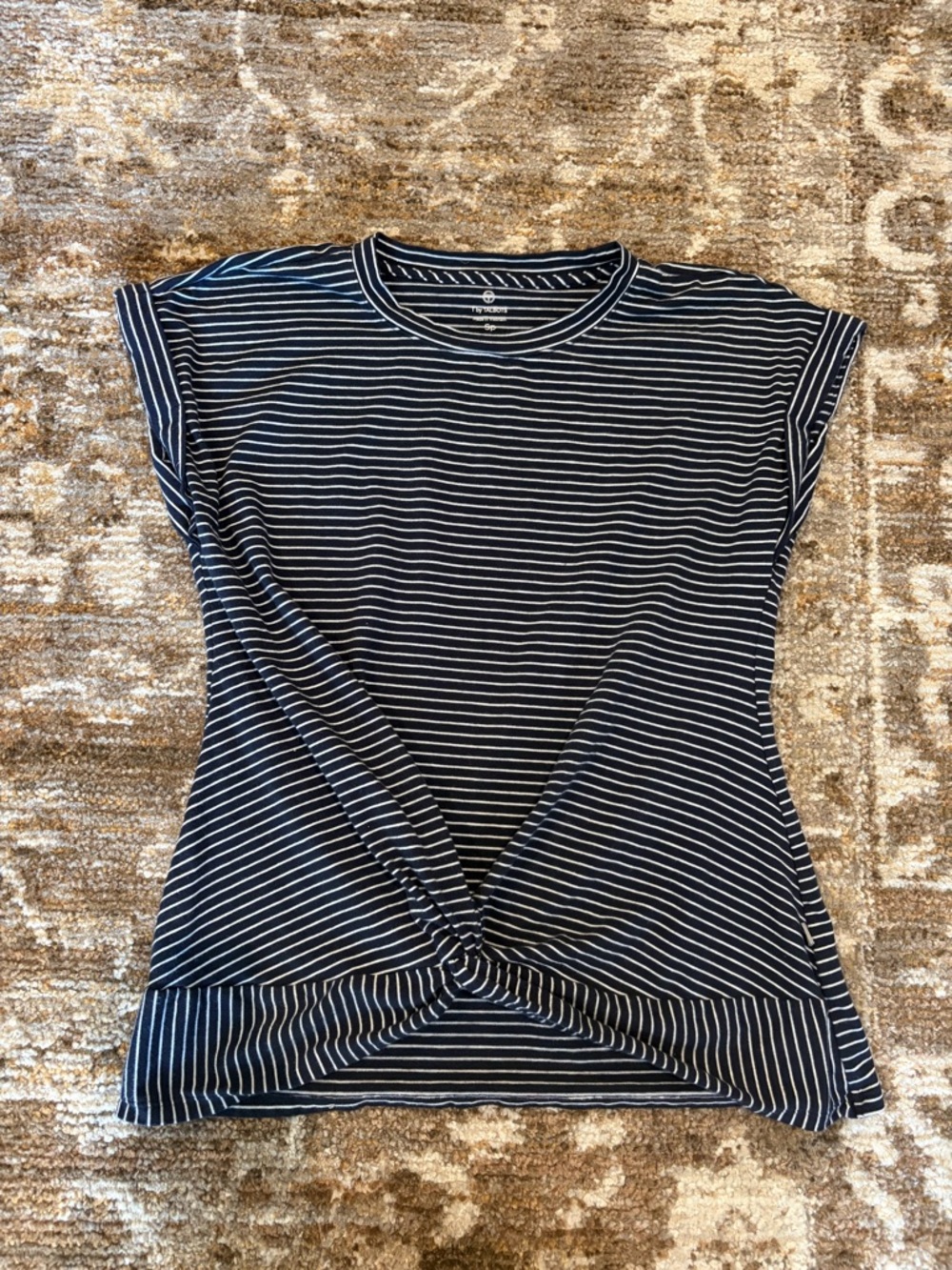 Talbots Navy & White Striped Twist-Front Short Sleeve Tee